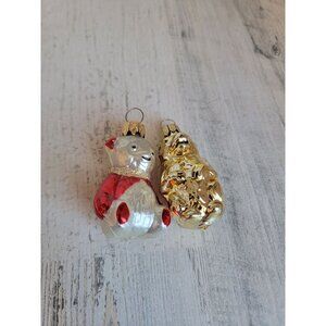 Vintage miniature teddy bear blown glass ornament Xmas